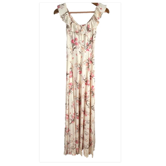Reformation Verbena Maxi Dress 2 Leila Floral Ruffle Neckline Ivory Pink Cottage - Picture 7 of 15